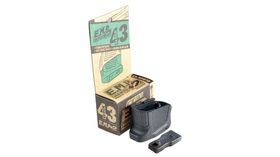 Strike Industries Glock G43 2 Round Enhanced Magazine Plate, Black, 0, SI-EMP-G43-BK-2RD