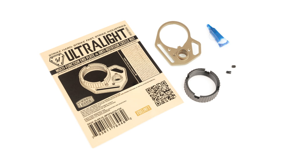 Strike Industries Ultralight Multi-Function FDE End Plate w/ Anti-Rotation Castle Nut in Black, SI-AR-UL-MFEP&amp;ACN-FDE