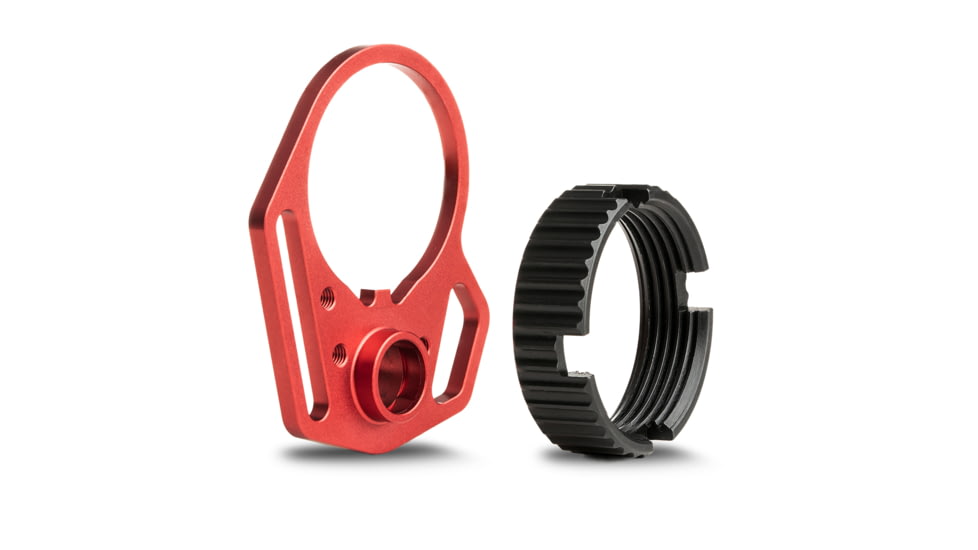 Strike Industries Ultralight Multi-Function Red End Plate w/ Anti-Rotation Castle Nut in Black, SI-AR-UL-MFEP&amp;ACN-RED