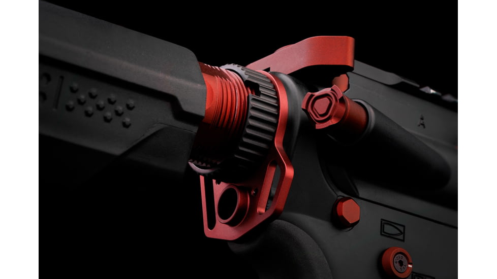 Strike Industries Ultralight Multi-Function Red End Plate w/ Anti-Rotation Castle Nut in Black, SI-AR-UL-MFEP&amp;ACN-RED