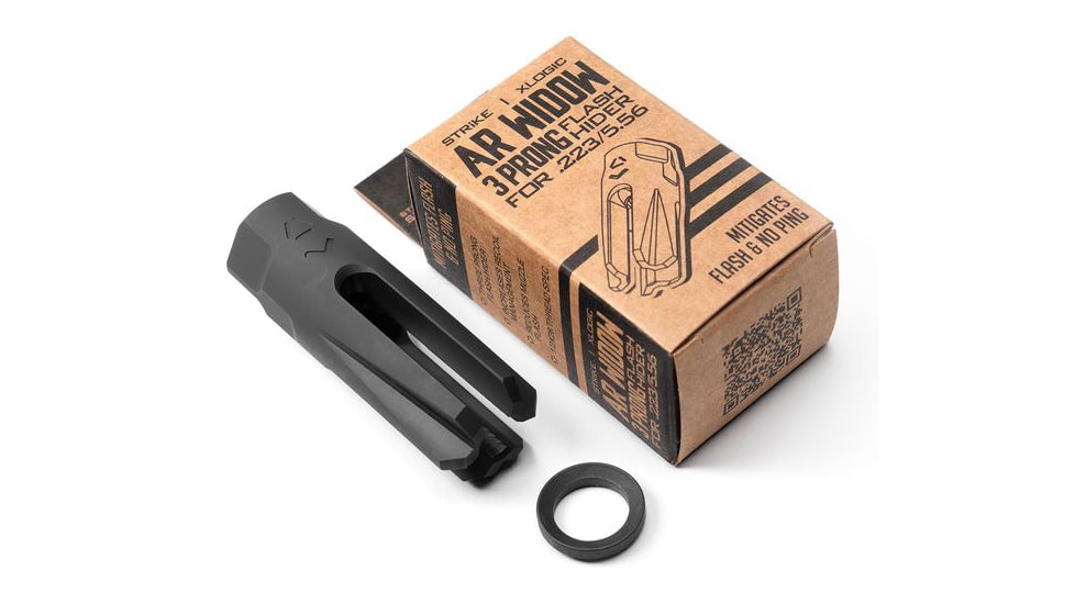 Strike Industries XLogic AR Widow 3 Prong Flash Hider, 5.56mm NATO, .223 Remington , 1/2x28, Black, SI-AR-WIDOW-FH-223/5.56