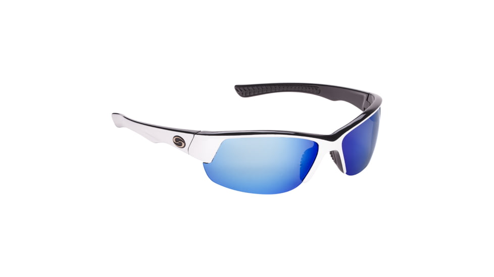 Strike King S11 Optics Gulf Sunglasses, Shiny White Black Two Tone Frame, Multi Layer Blue Mirror, Gray Base Lens, SG-S11541