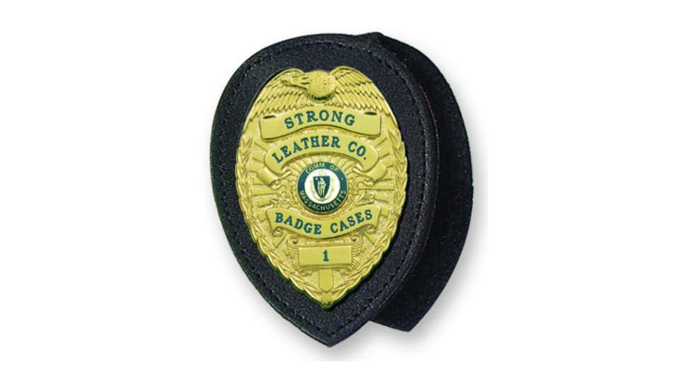 Strong Leather Recessed Shield Clip-on W/ Chain - Cutout For Blackinton B1549 - 811X7