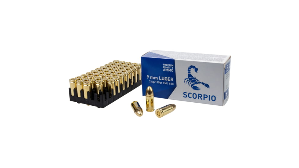 STV Scorpio Ammo 9mm Luger, 115 grain, Full Metal Jacket, 50 Rounds Rifle Ammo, S9MM115F
