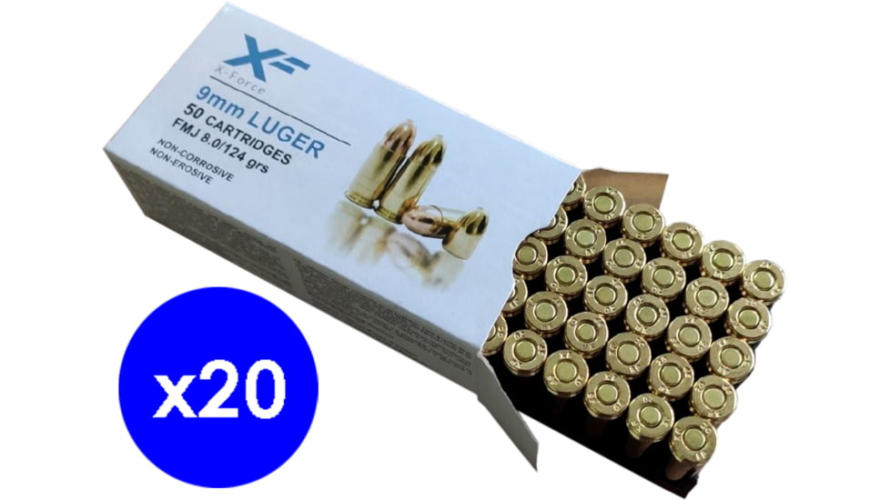 Sumbro X-Force 9mm Luger 124 grain Full Metal Jacket Brass Centerfire Pistol Ammo, 1000 Rounds
