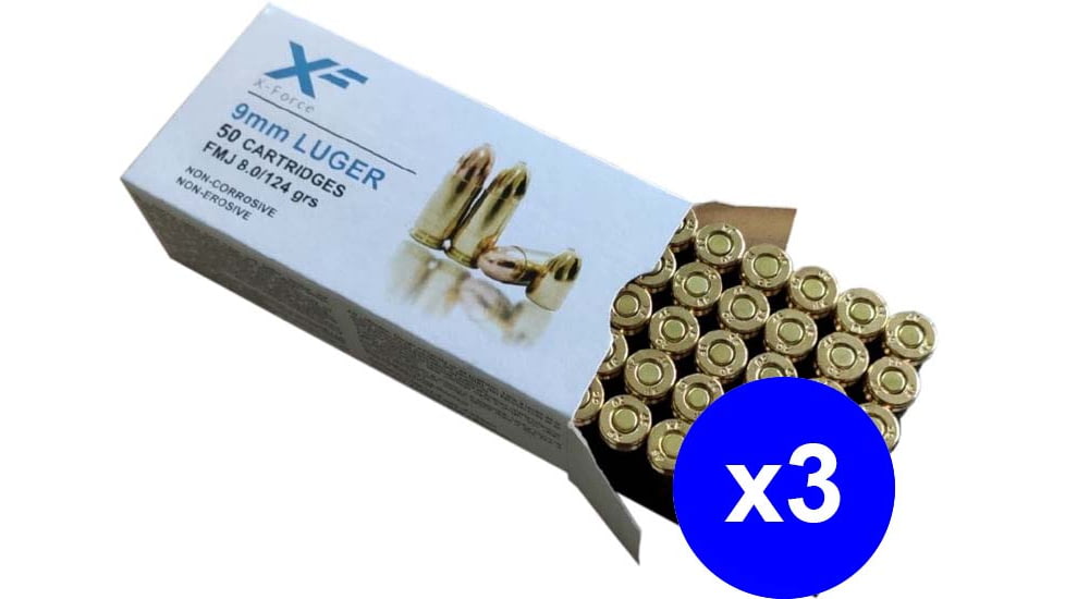 Sumbro X-Force, 9mm Luger, 124 grain, Full Metal Jacket, Brass, Centerfire Pistol Ammo, 150 Rounds