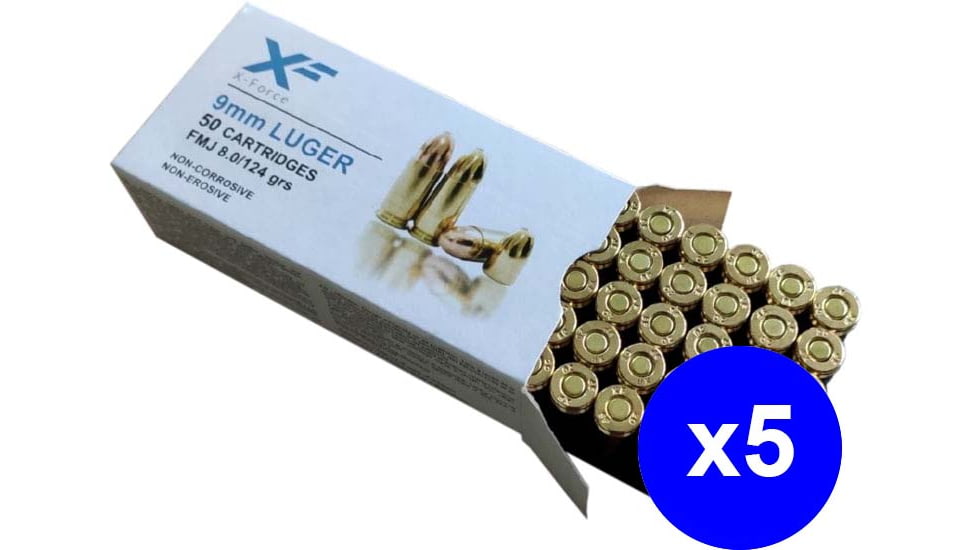 Sumbro X-Force, 9mm Luger, 124 grain, Full Metal Jacket, Brass, Centerfire Pistol Ammo, 250 Rounds