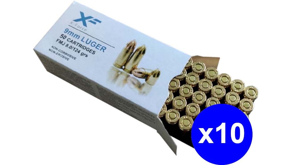 Sumbro X-Force, 9mm Luger, 124 grain, Full Metal Jacket, Brass, Centerfire Pistol Ammo, 500 Rounds