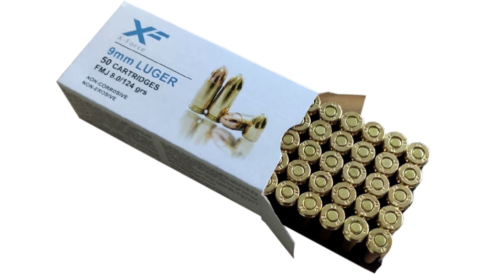 Sumbro X-Force 9mm Luger 124Grain Full Metal Jacket Brass Case Centerfire Pistol Ammo, 50 Rounds, SM9115