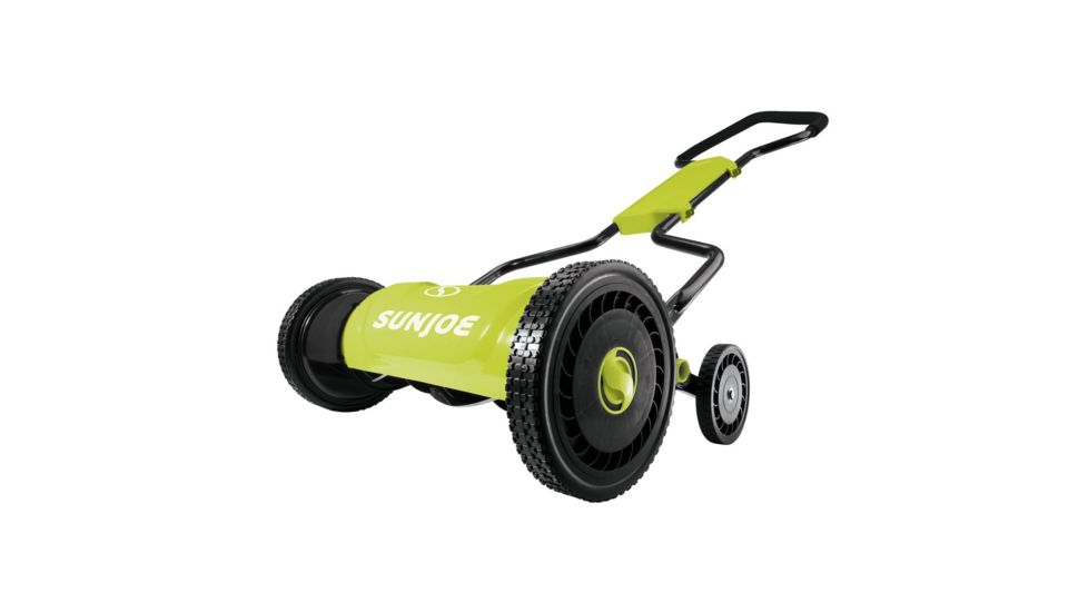 Sun Joe 18 inch Quad-Wheel, 5-Position, Razor Sharp Cutting Blade, Silent Push Reel Mower, Green MJ1800M