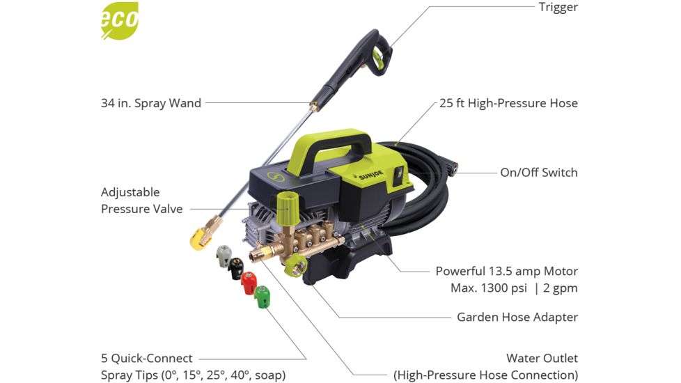 Sun Joe Cold Water Electric Direct Drive Crank Shaft Pressure Washer - 1300 PSI w/ Wall Mount, 2.15HP, 120V, Green SPX9004-PRO