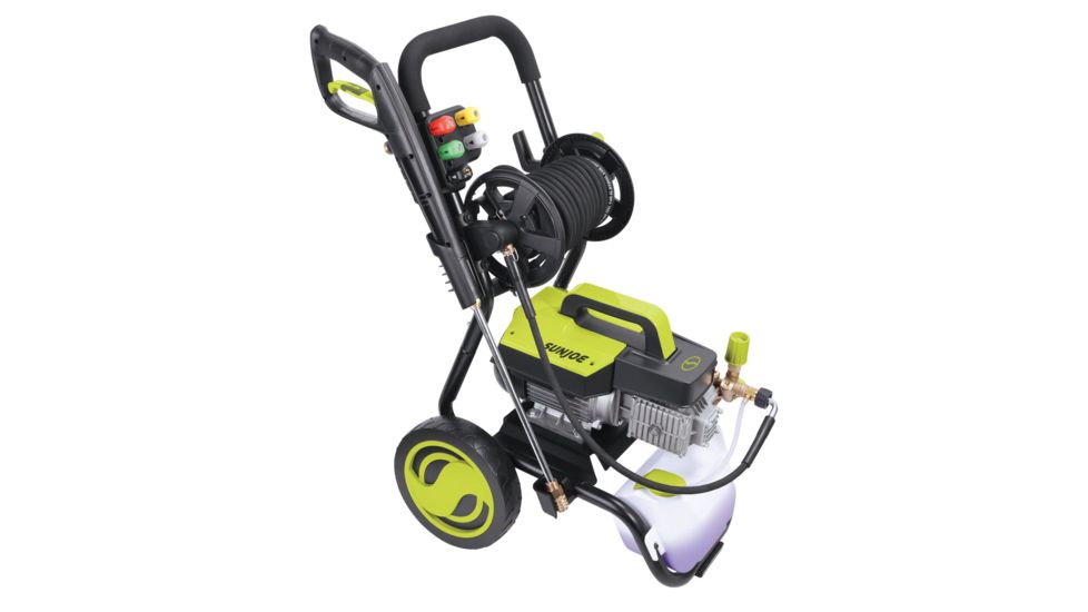Sun Joe Cold Water Electric Direct Drive Crank Shaft Pressure Washer - 1300 PSI w/ Wall Mount, Roll Cage and Hose Reel, 2.15HP, 120V, Green SPX9006-PRO