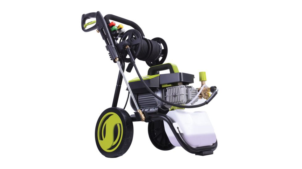 Sun Joe Cold Water Electric Direct Drive Crank Shaft Pressure Washer - 1300 PSI w/ Wall Mount, Roll Cage and Hose Reel, 2.15HP, 120V, Green SPX9006-PRO