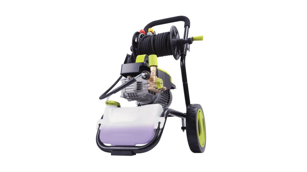 Sun Joe Cold Water Electric Direct Drive Crank Shaft Pressure Washer - 1300 PSI w/ Wall Mount, Roll Cage and Hose Reel, 2.15HP, 120V, Green SPX9006-PRO