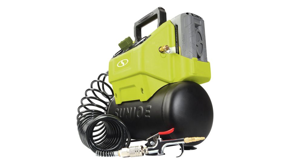 Sun Joe Cordless Air Compressor, 40V, 1.6-Gallon Hotdog, Included Inflator Accessories, Green, Large, IONAIR