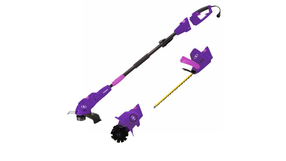Sun Joe Electric Lawn Care System w/Grass, Pole Hedge Trimmer, and Garden Tiller, Purple GTS4000E-PRP