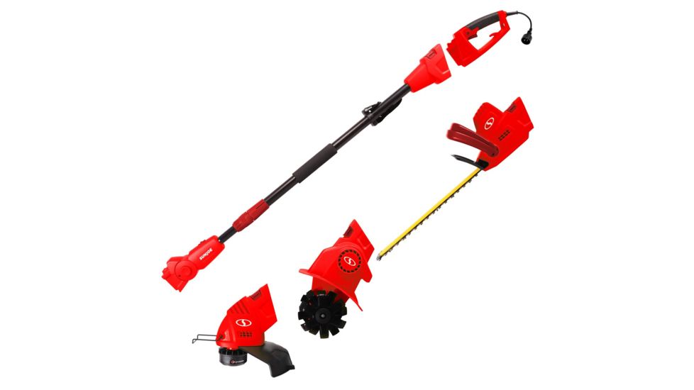Sun Joe Electric Lawn Care System w/Grass, Pole Hedge Trimmer, and Garden Tiller, Red GTS4000E-RED