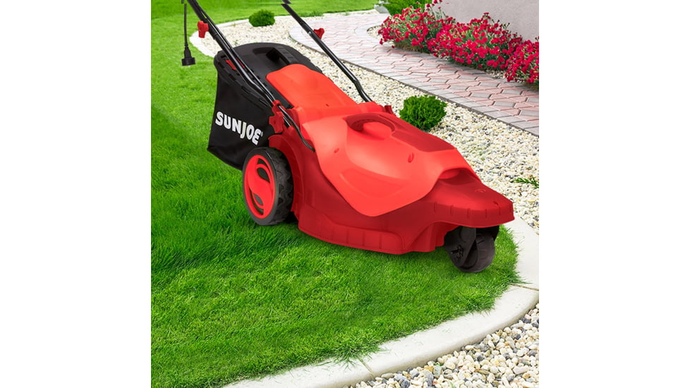 Sun Joe Electric Lawn Mower, 3-Wheels,16 Inch,12 Amp, 360 Degrees Turn Radius, Red, Large, MJ404E-360-RED