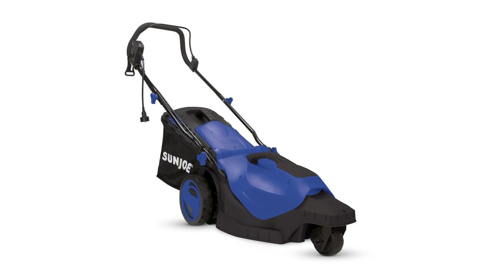 Sun Joe Electric Lawn Mower, 3-Wheels16 Inch12 Amp, 360 Degrees Turn Radius, Blue, Large, MJ404E-360-SJB