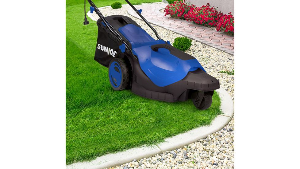 Sun Joe Electric Lawn Mower, 3-Wheels16 Inch12 Amp, 360 Degrees Turn Radius, Blue, Large, MJ404E-360-SJB