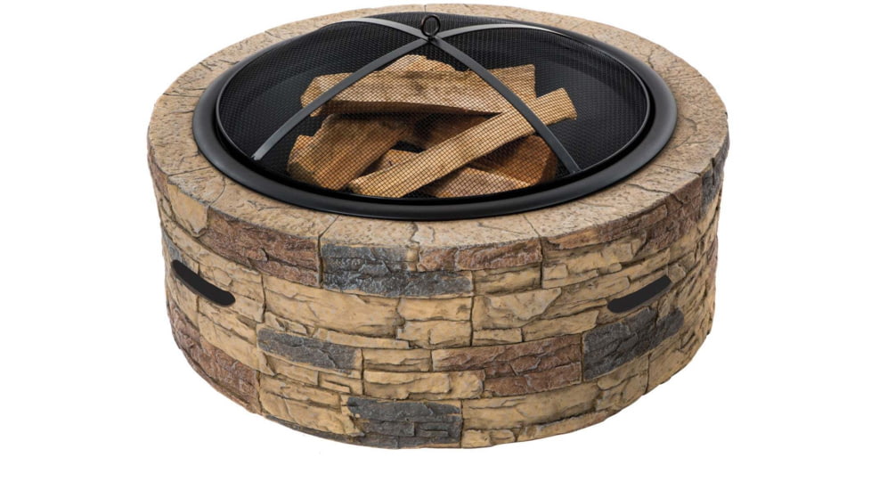 Sun Joe Fire Joe Cast Stone Fire Pit, 35in, Natural Stone, SJFP35-STN