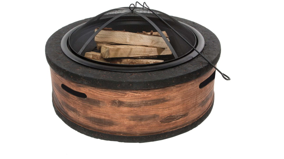 Sun Joe Fire Joe Cast Stone Fire Pit, 35in, Rustic Wood, SJFP35-RW-STN