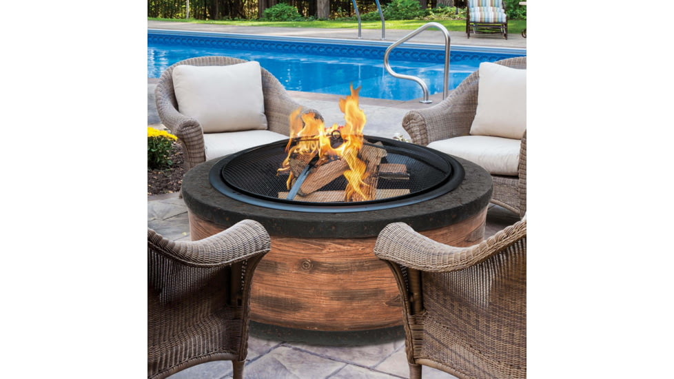 Sun Joe Fire Joe Cast Stone Fire Pit, 35in, Rustic Wood, SJFP35-RW-STN