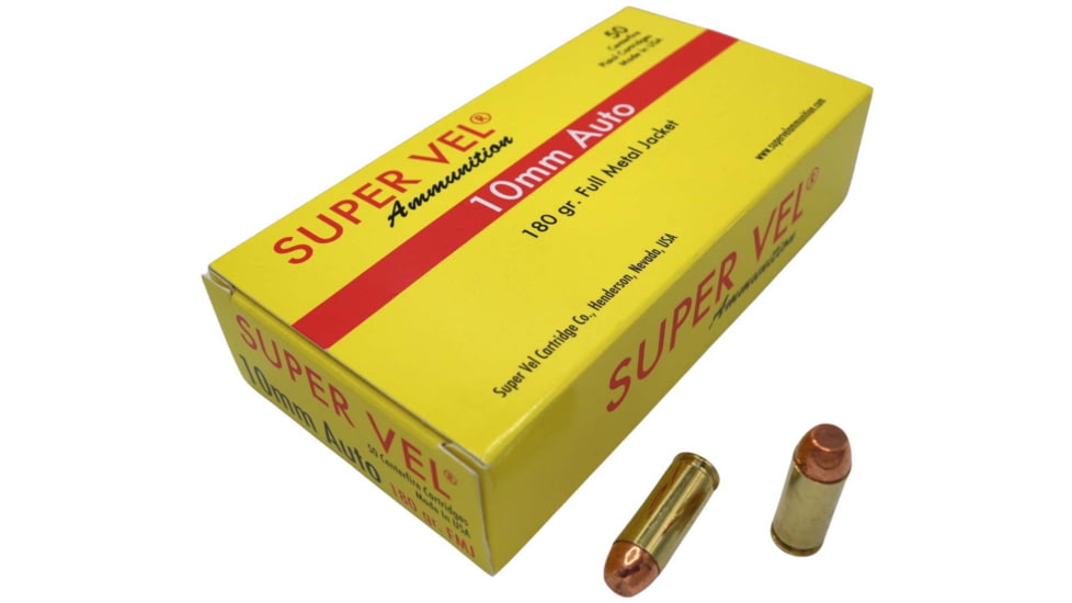 Super Vel Ammunition 10mm 180 grain Full Metal Jacket Brass Cased Pistol Ammo, 50 Rounds, 1018050