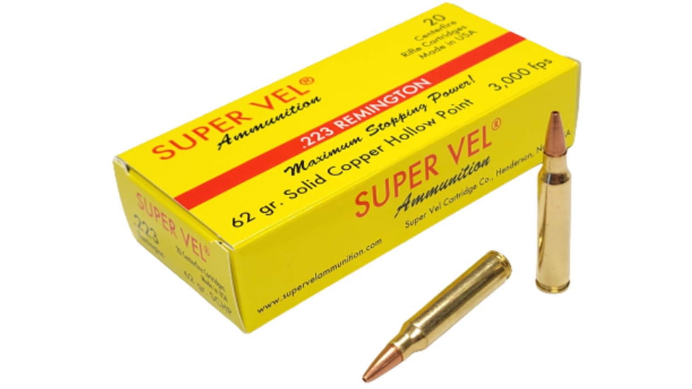 Super Vel Ammunition 223 Remington 62 grain Solid Copper Hollow Point Brass Cased Rifle Ammo, 20 Rounds, 2236220