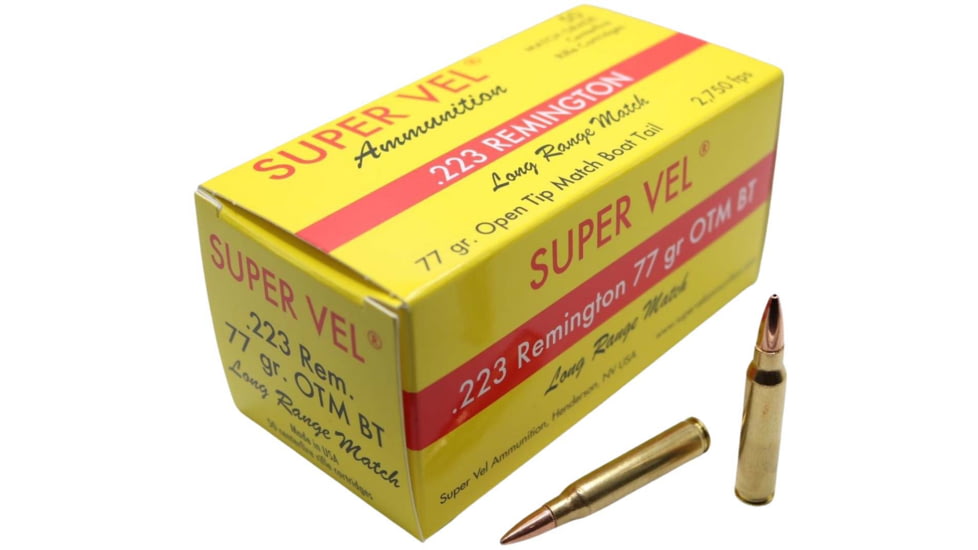 Super Vel Ammunition .223 Remington 77 grain Open Tip Match Brass Cased Rifle Ammo, 50 Rounds, 2237750