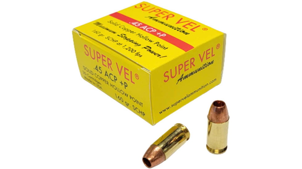 Super Vel Ammunition 45 ACP 160 grain Solid Copper Hollow Point Brass Cased Pistol Ammo, 20 Rounds, 4516020
