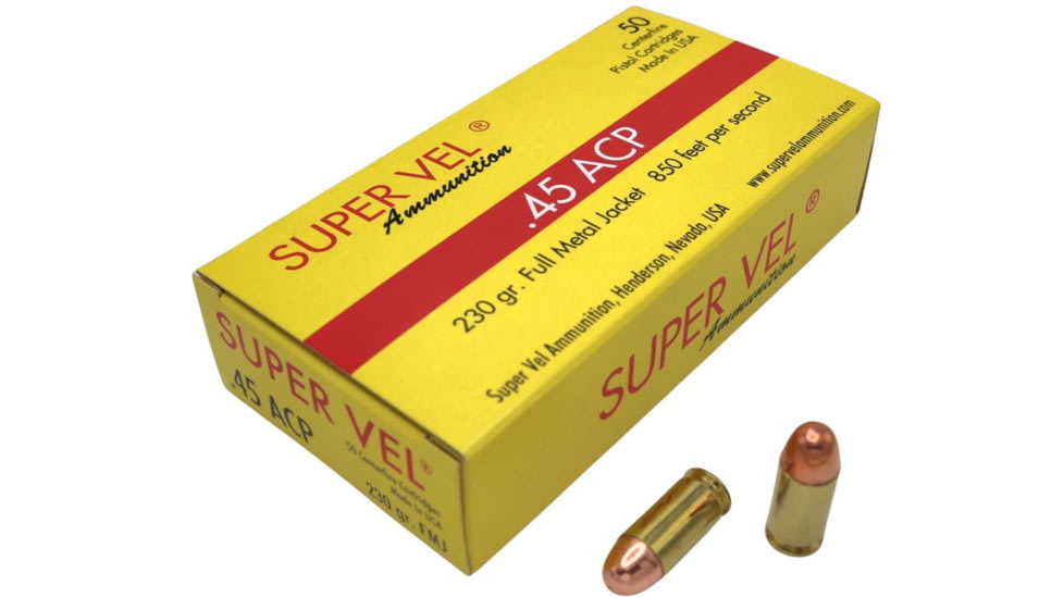 Super Vel Ammunition 45 ACP 230 grain Full Metal Jacket Brass Cased Pistol Ammo, 50 Rounds, 4523050