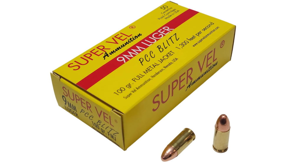 Super Vel Ammunition 9mm Luger 100 grain Full Metal Jacket Brass Cased Pistol Ammo, 50 Rounds, 910050