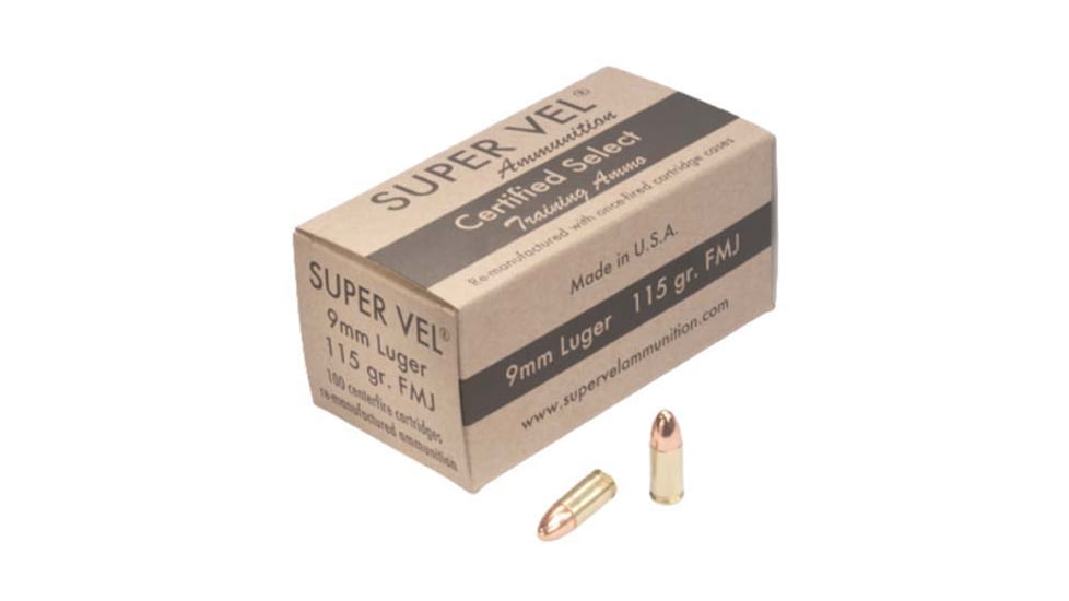 Super Vel Ammunition 9mm Luger 115 grain Full Metal Jacket Brass Cased Pistol Ammo, 100 Rounds, 9115100