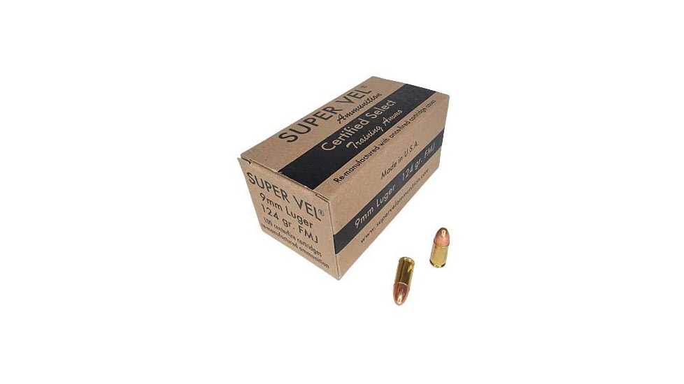Super Vel Ammunition 9mm Luger 124 grain Full Metal Jacket Brass Cased Pistol Ammo, 100 Rounds, 9124100