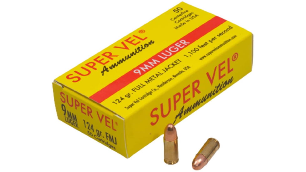 Super Vel Ammunition 9mm Luger 124 Grain Full Metal Jacket Brass Pistol Ammunition, 50 Round, 912450N