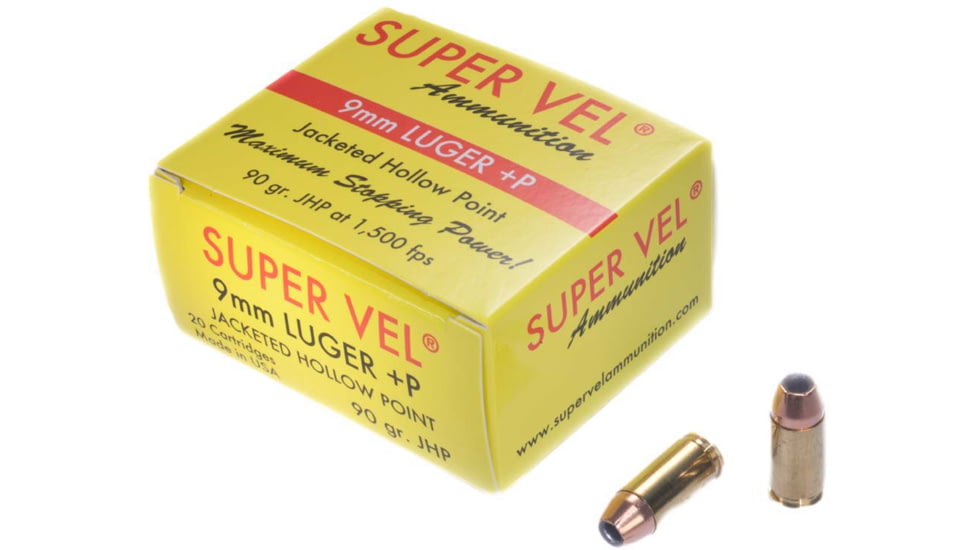 Super Vel Ammunition 9mm Luger 90 grain Jacketed Hollow Point Brass Cased Pistol Ammo, 20 Rounds, 99020