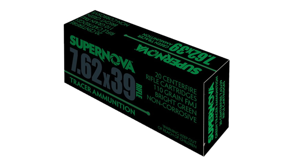 Supernova Piney Mountain Ammunition Graineen Tracer 7.62mm 124 Grain FMJ Rifle Ammo, 20 Rounds, PMSN762G