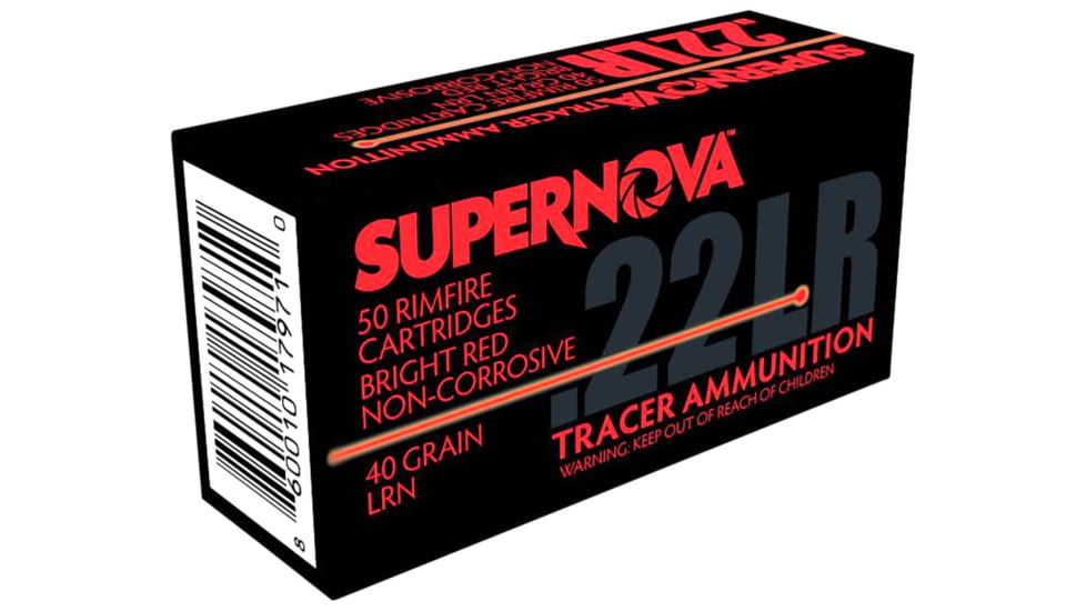 Supernova Red Tracer Non Corrosive 22 LR 40 Grain Lead Round Nose Brass Cased Rimfire Ammo, 50 Rounds, PMSN22LRR