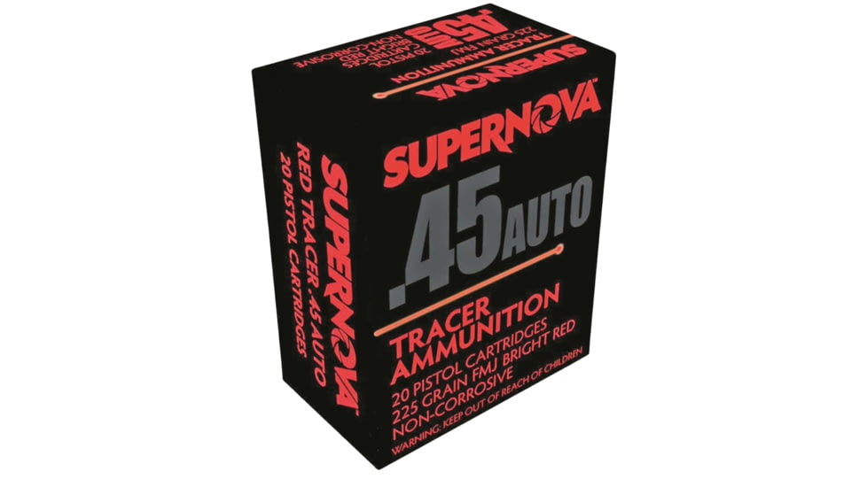 Supernova .45 Auto 225 Grain Full Metal Jacket Red Tracer Brass Cased Pistol Ammunition, 20 Rounds, PMSN45AC-R