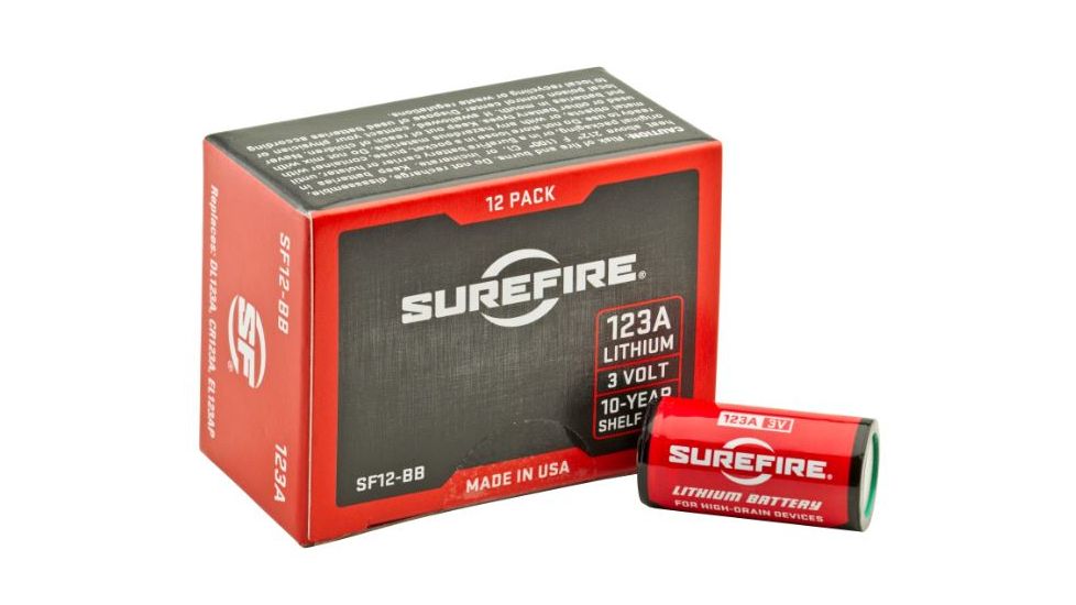 SureFire 123A 3 Volt Lithium Battery Box, 12 Batteries, NSN 6135-01-351-1131, SF12-BB