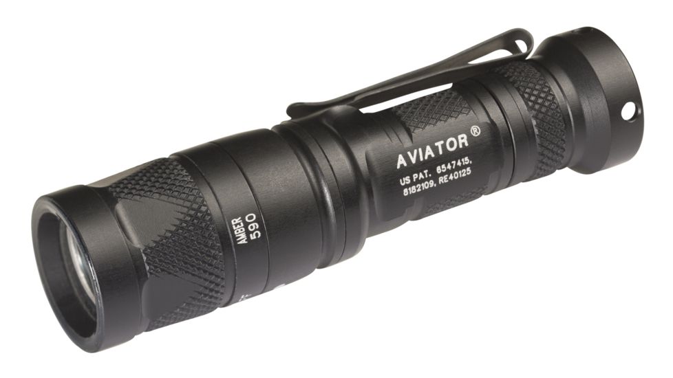 SureFire Aviator, 3 Volt, Dual Output 5/250 Lu White Light, 5/20 Lumens, 590 Mw Amber Light, Alum Black Type III Ano, Z68 Clickie Switch, Black AVIATOR-AM