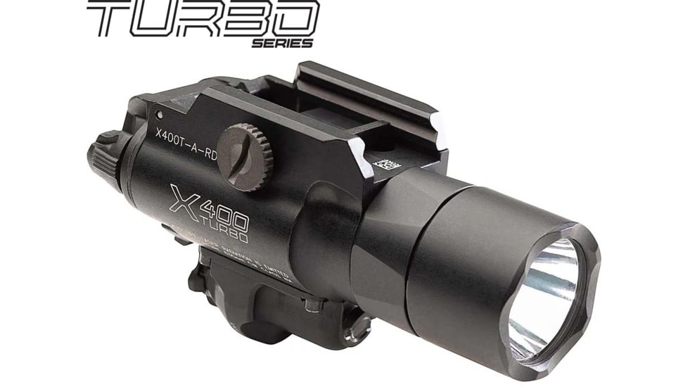 SureFire X400T Turbo Series High-Candela LED Weaponlight, 123A Lithium, Red Laser, 600 Lumens, Black, X400T-A-RD