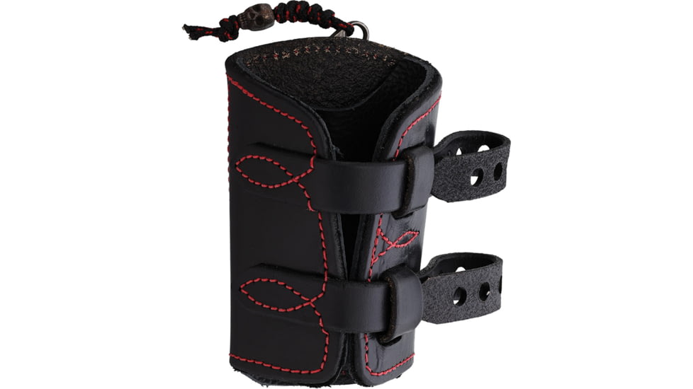 Survival Cuffs Raptor Hawk Survival Cuff Knife w/ Black Leather Sheath, 3.75in Overall, 1.75in Tumbled AEB-L Stainless Blade, Stainless Steel Handle, RAPT-RBLK-RED