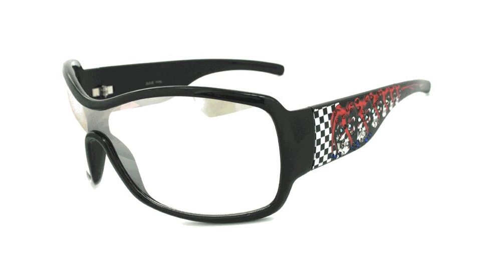 Survival Optics Sunglasses Ink Jester Sunglasses, Black/Checkerboard Jester Tattoo Frame, PC Decenter Clear Flash Mirror Lens 9042