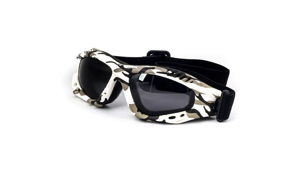Survival Optics Military/Desert Shield Goggles, Snow Camo Frame, Logo, Pc Anti Fog Smoke Lens, 2.0mm 2003
