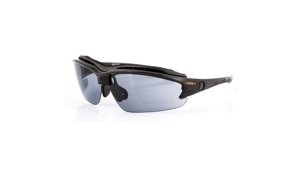 Survival Optics Sunglasses Gripz Riders/Doch Sunglasses, Black/Black Pad and Tip Frame, SOS Logo, Pc Smoke Lens 7593