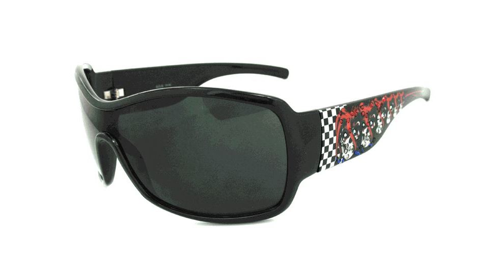 Survival Optics Sunglasses Ink Jester Sunglasses, Black/Checkerboard Jester Tattoo Frame, PC Decenter Smoke Lens 9041