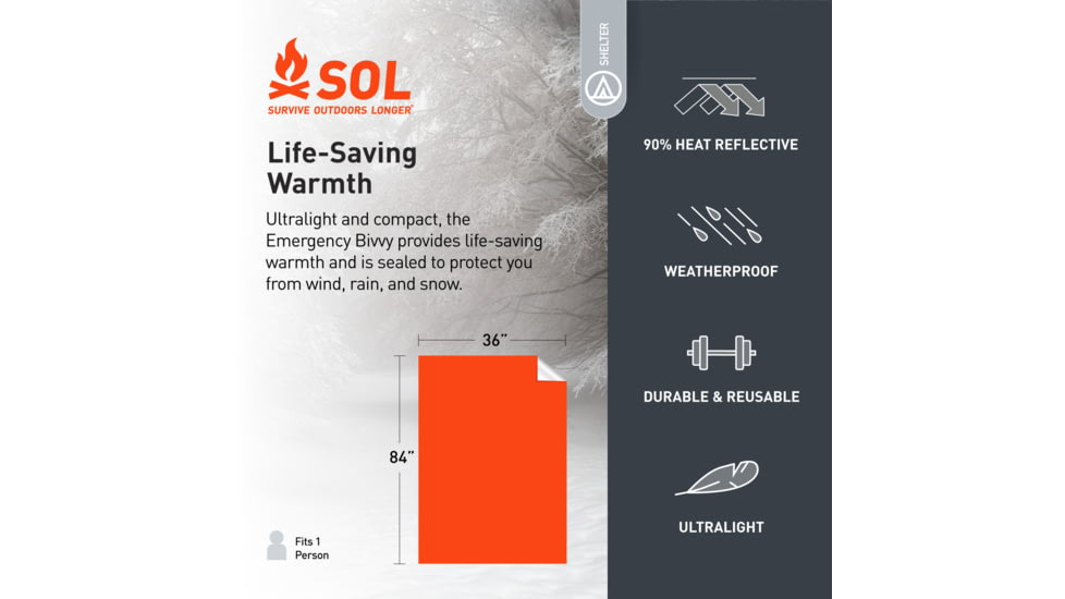 Survive Outdoors Longer Emergency Bivvy with Rescue Whistle, Orange, 0140-1142