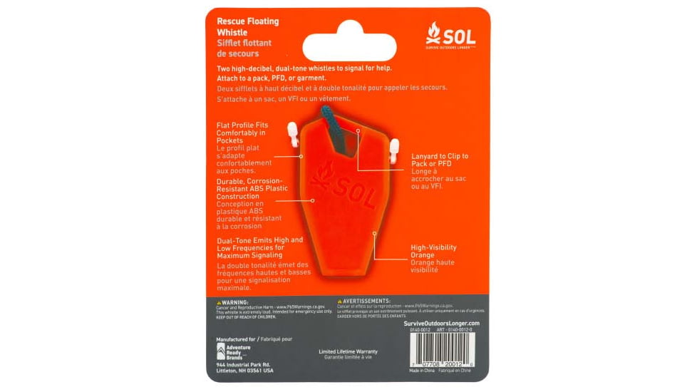 Survive Outdoors Longer Squall Whistle, 2-Pack, Orange, 0140-0012